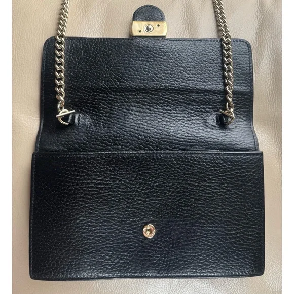 Authentic Gucci Dollar GG Interlocking Black Leather Chain Crossbody Clutch Bag - Picture 5 of 11